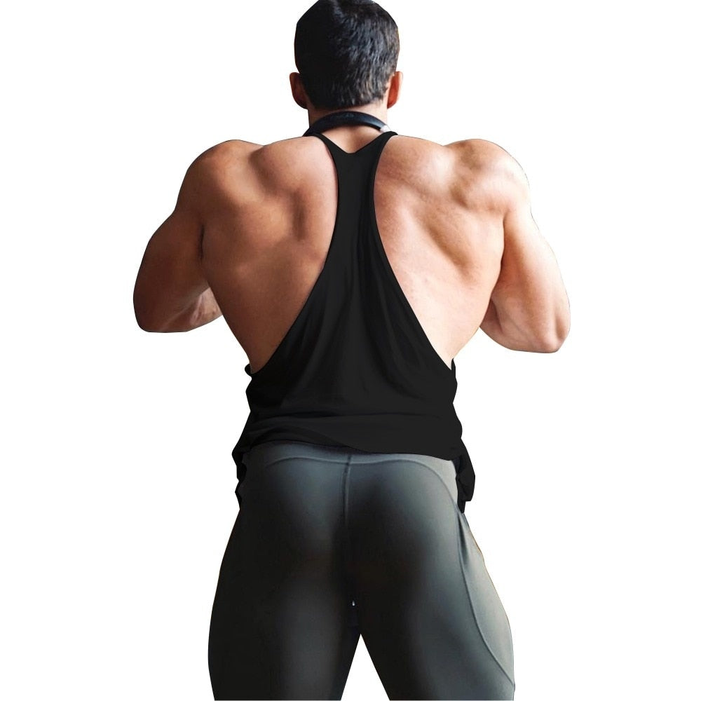 Men's Gym Workout Bodybuilding Cotton Tank Tops Y Back Fitness Thin Shoulder Strap Muscle Fit Stringer Sleeveless Shirt