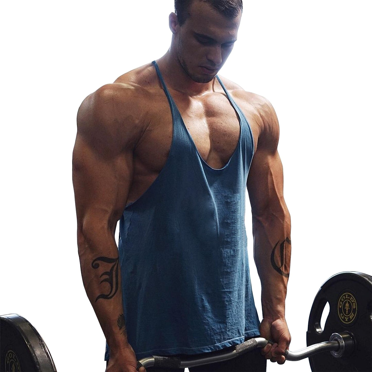 Men's Gym Workout Bodybuilding Cotton Tank Tops Y Back Fitness Thin Shoulder Strap Muscle Fit Stringer Sleeveless Shirt