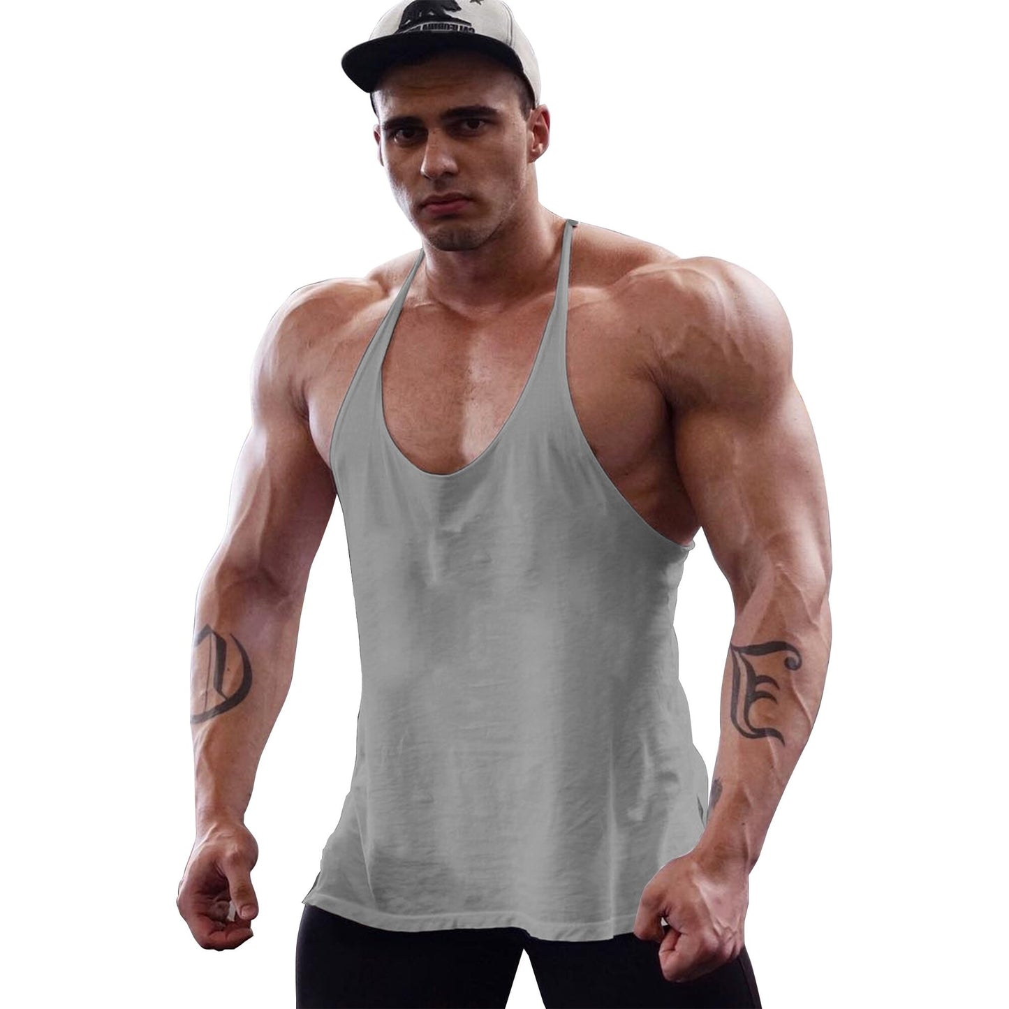 Men's Gym Workout Bodybuilding Cotton Tank Tops Y Back Fitness Thin Shoulder Strap Muscle Fit Stringer Sleeveless Shirt