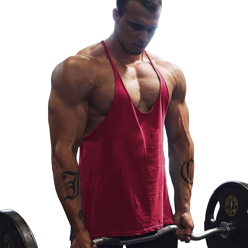 Men's Gym Workout Bodybuilding Cotton Tank Tops Y Back Fitness Thin Shoulder Strap Muscle Fit Stringer Sleeveless Shirt