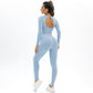 Peach Seamless Knitting Backless High Elastic Long Sleeve Yoga Suit Sports Running Fitness Two-Piece Set For Women