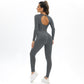 Peach Seamless Knitting Backless High Elastic Long Sleeve Yoga Suit Sports Running Fitness Two-Piece Set For Women