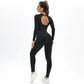 Peach Seamless Knitting Backless High Elastic Long Sleeve Yoga Suit Sports Running Fitness Two-Piece Set For Women