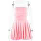 One line neckline strapless high waisted short skirt