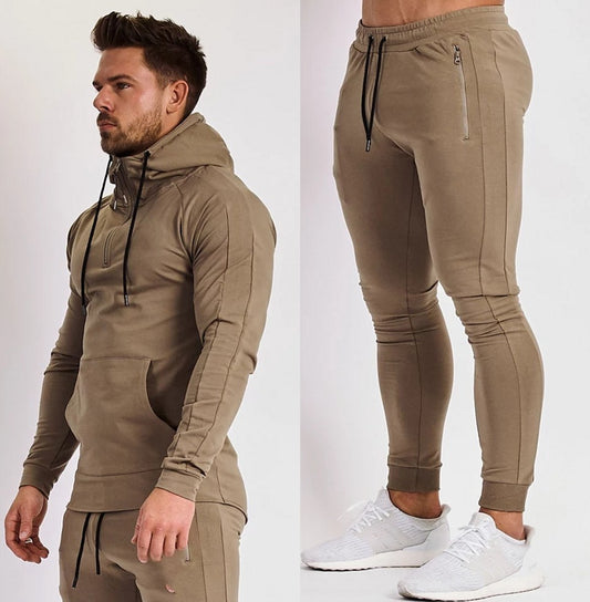 Europe and America Muscle Leisure Sports Fitness Clothing Men's Brother Suit Autumn and Winter Hooded Sweatpants Two Piece Cotton