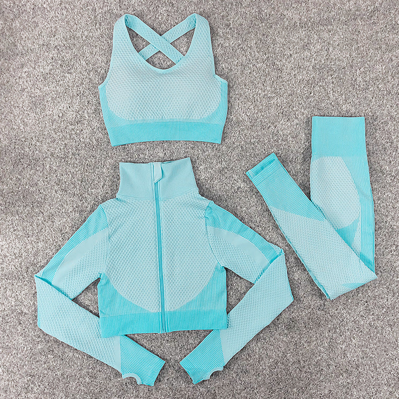 Seamless Knitting Yoga Suit Lulu Sexy Hip Lifting Fitness Three Piece Suit In Autumn And Winter