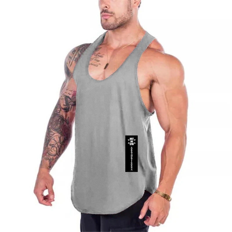 Gym Tank Top Mens Bodybuilding Clothing Summer Fitness Singlets Quick Dry Mesh Breathable Sports Sleeveless Shirts Workout Vest