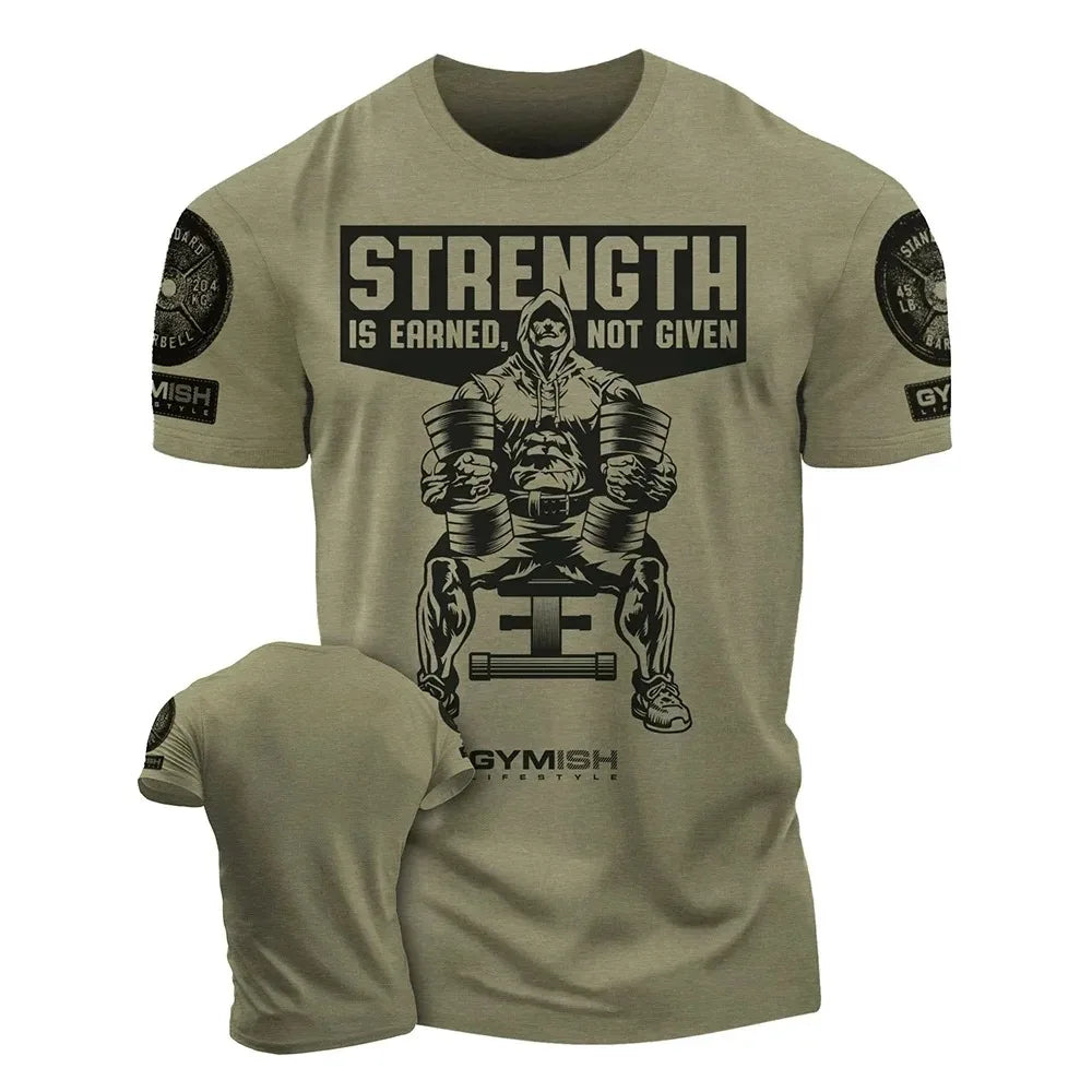 Men's T-Shirt Strength Earned Workout Gy 3D Print T-Shirts Funny Short Sleeves Muscle Man Tough Guy Oversized Men Clothing Tops