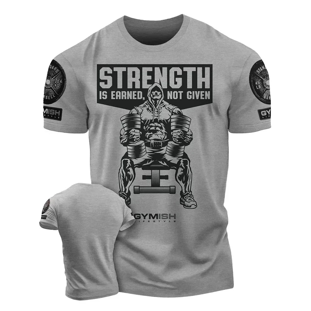 Men's T-Shirt Strength Earned Workout Gy 3D Print T-Shirts Funny Short Sleeves Muscle Man Tough Guy Oversized Men Clothing Tops