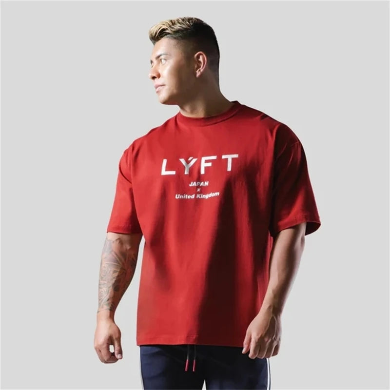 2023 New Men's Cotton Gym Short Sleeve Fitness Oversized T-Shirt Summer Fashion Loose Casual Men's Workout Sports Short Sleeve