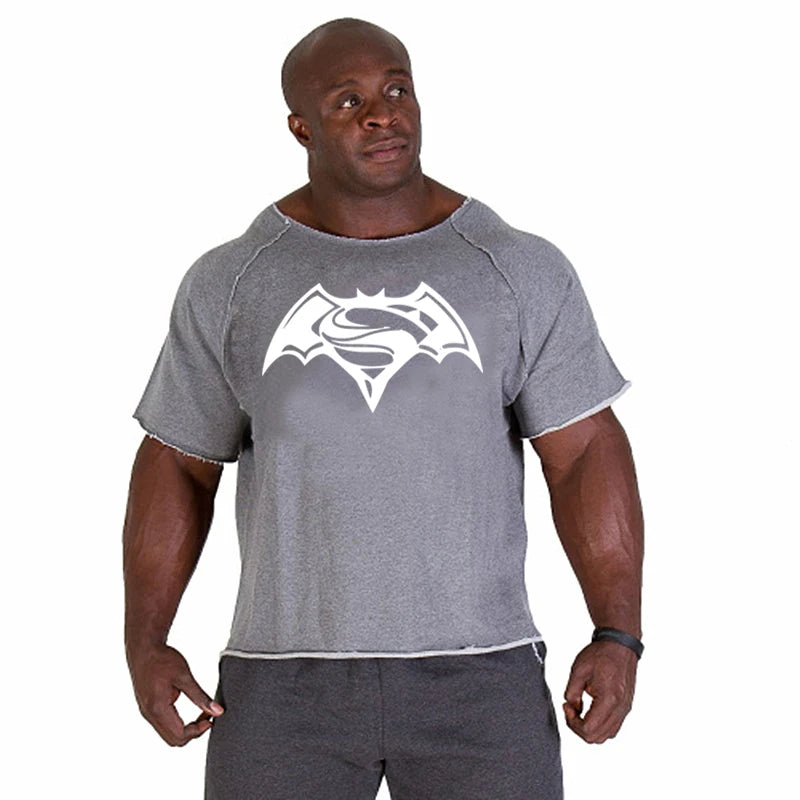 Men Short sleeve Oversized T-shirt GYM Gray Print t shirt Gym Fitness Bodybuilding Workout Tees Tops Male Summer Brand Clothing