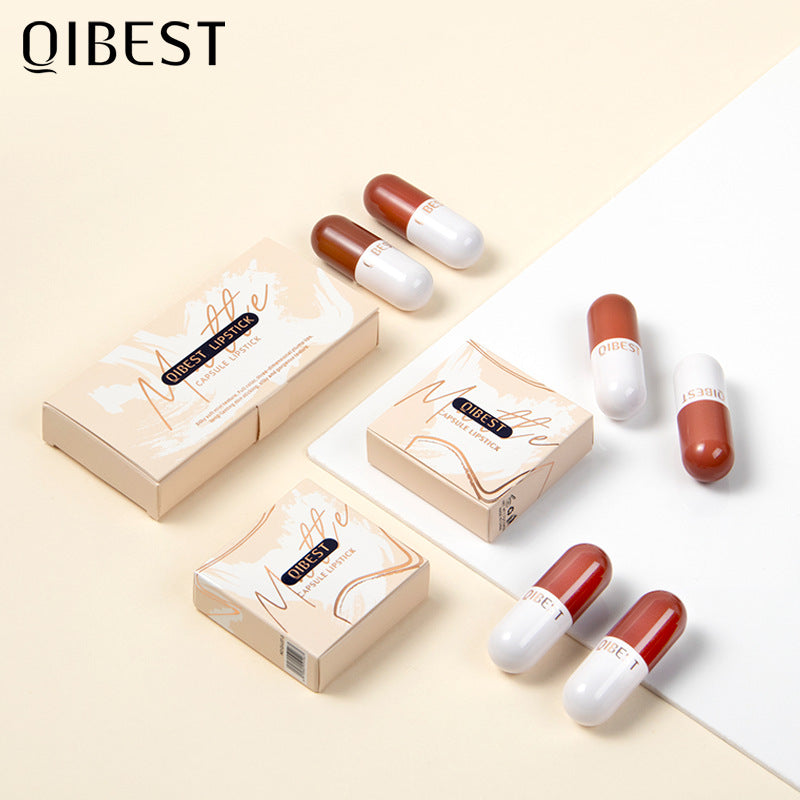 QIBEST Mini Capsule Lipstick Set Velvet Matte Matte Lipstick Long lasting Pill Lipstick