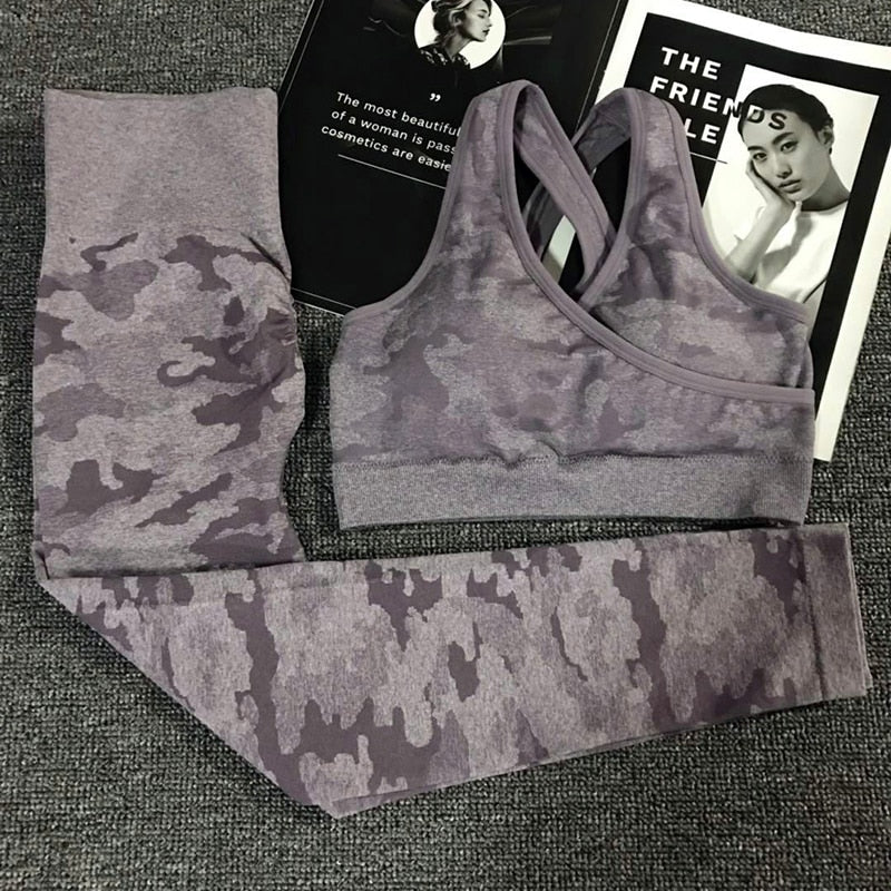 2PCS Camouflage Camo Yoga Set Sports Wear For Women Gym Fitness Clothing Booty Yoga Leggings + Sport Bra GYM Sport Suit Femme