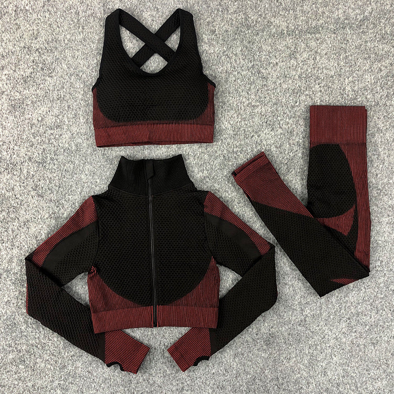 Seamless Knitting Yoga Suit Lulu Sexy Hip Lifting Fitness Three Piece Suit In Autumn And Winter