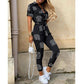 European and American women's casual flip collar buckle printed waistband work suit jumpsuit