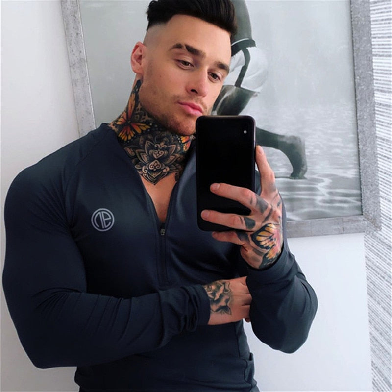 New Men's Long-sleeved Camouflage Fitness Spring Self-cultivation T-shirt Leisure Gym Fitness Quick-drying Sports Fashion Tops