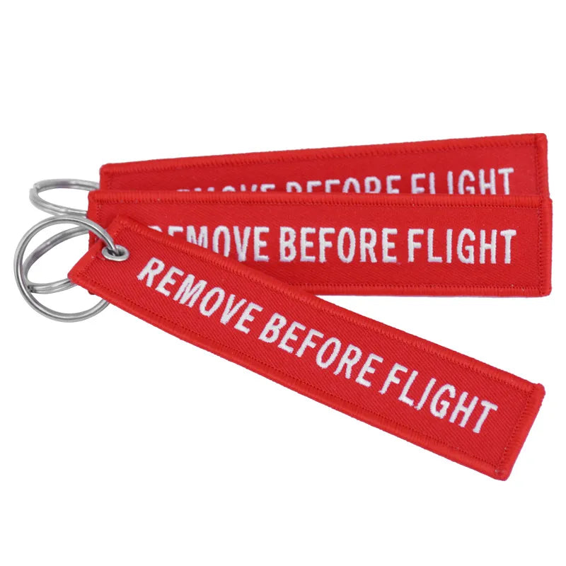Remove Before Flight Crew Keychain Luggage Tag Safety Label Embroidery Key Chain for Keyring Car Motorcycle Key Tag Llavero 2pcs