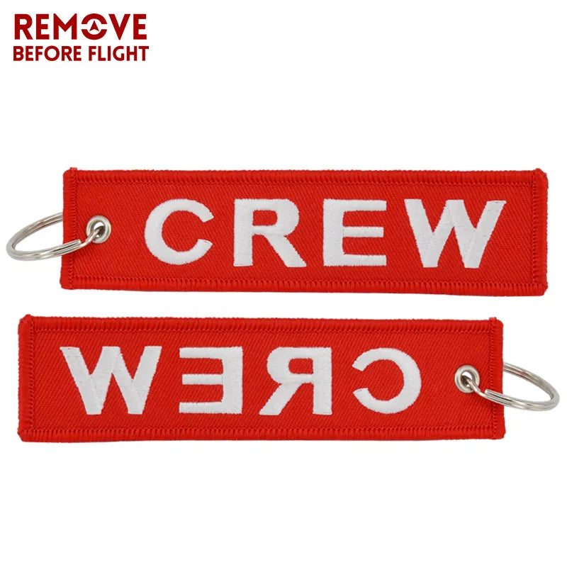 Remove Before Flight Crew Keychain Luggage Tag Safety Label Embroidery Key Chain for Keyring Car Motorcycle Key Tag Llavero 2pcs