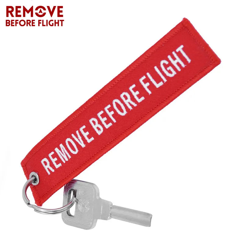 Remove Before Flight Crew Keychain Luggage Tag Safety Label Embroidery Key Chain for Keyring Car Motorcycle Key Tag Llavero 2pcs