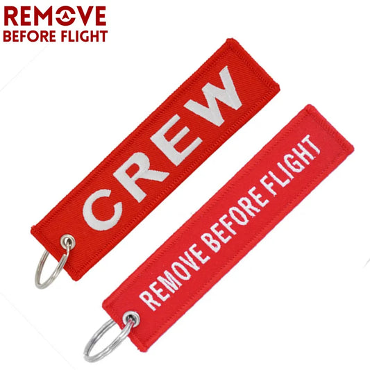 Remove Before Flight Crew Keychain Luggage Tag Safety Label Embroidery Key Chain for Keyring Car Motorcycle Key Tag Llavero 2pcs