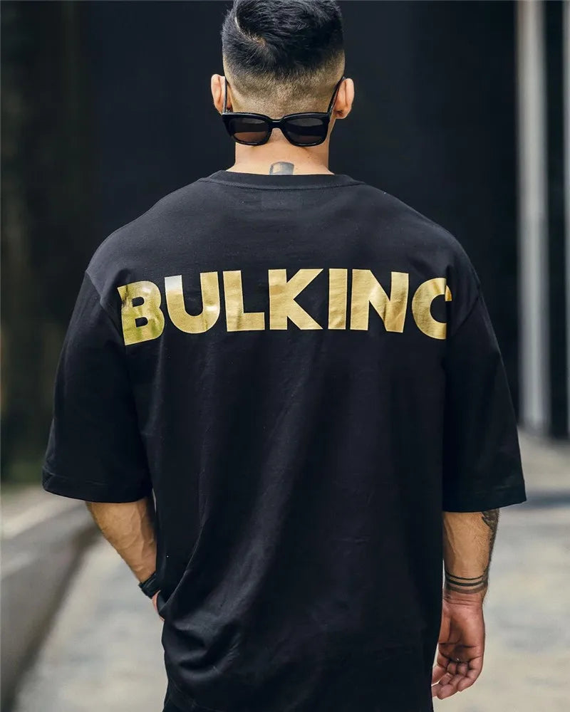 2023 New Men Gym Workout Fitness Cotton Short Sleeve T-shirt Hip Hop Summer Running Oversized Bodybuilding Tops Sports Tees