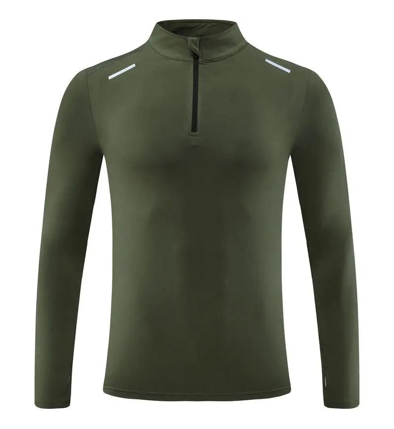 Men Stand collar zipper T-shirt Gym Running Training Fitness Bodybuilding Sport Top Quality elastic long Sleeve tight Tops Tees