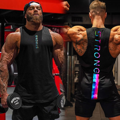 2021 Summer New Men Fashion Trend Cool Undershirt Fitness Outdoor Sports Vest Muscle Gym Loose Cotton Black Sleeveless Shirt