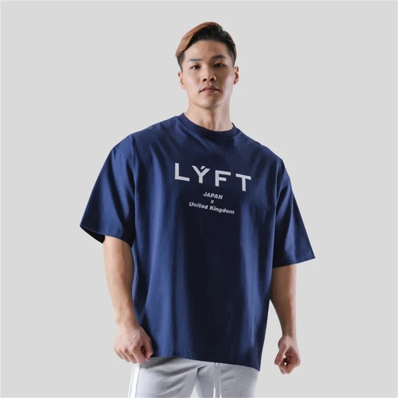 2023 New Men's Cotton Gym Short Sleeve Fitness Oversized T-Shirt Summer Fashion Loose Casual Men's Workout Sports Short Sleeve