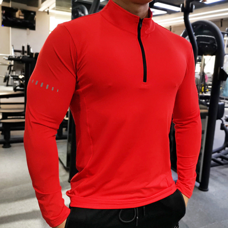 Autumn And Winter Running Training Clothes Long-sleeved POLO Shirt Men's Personal Trainer Fitness Clothes Tight High Elastic Outdoor Sports Top