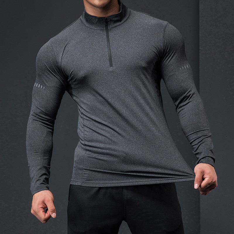 Autumn And Winter Running Training Clothes Long-sleeved POLO Shirt Men's Personal Trainer Fitness Clothes Tight High Elastic Outdoor Sports Top