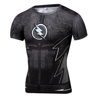2021 new men's short sleeved T-shirts outdoor sports leisure lightning printing 3D T-shirt round collar fast dry tights