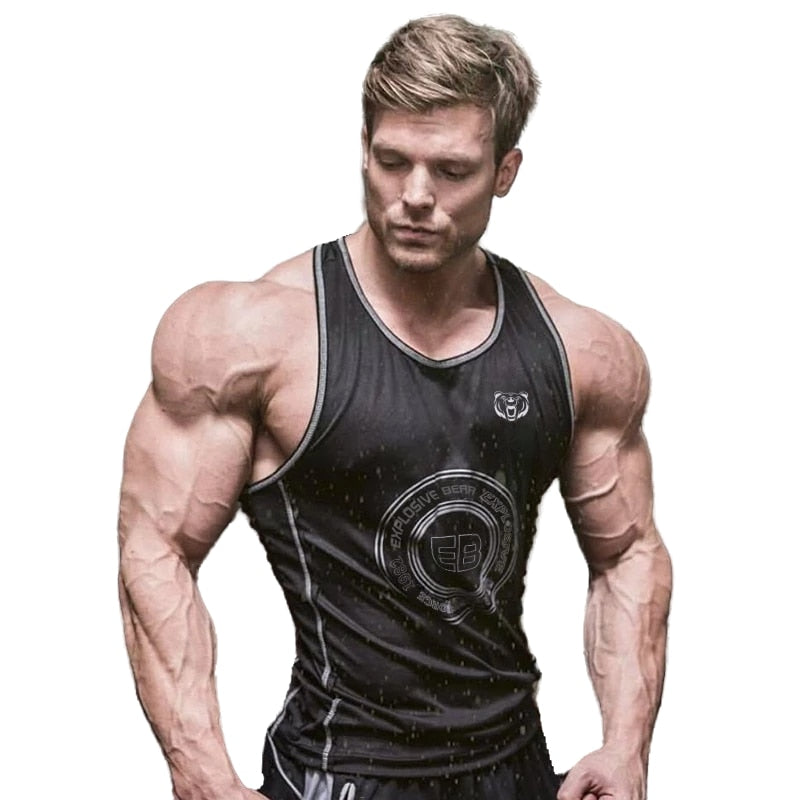 New Gyms Jogger Men Sleeveless Running Bodybuilding Tank Top Muscle Stringer Fitness Shirt Breathable Workout Sport Vest Clothe