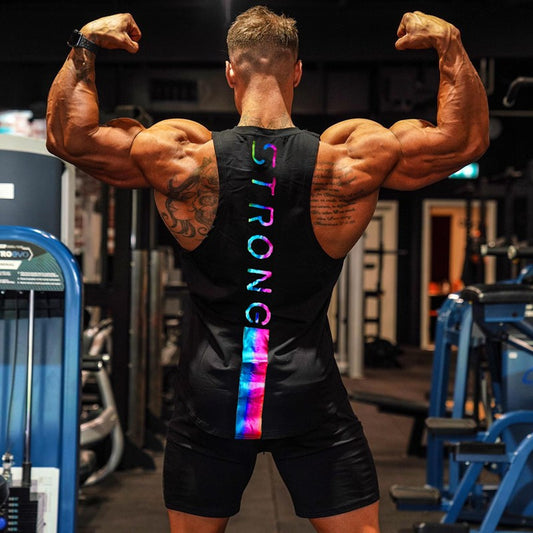 2021 Summer New Men Fashion Trend Cool Undershirt Fitness Outdoor Sports Vest Muscle Gym Loose Cotton Black Sleeveless Shirt