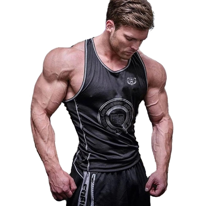 New Gyms Jogger Men Sleeveless Running Bodybuilding Tank Top Muscle Stringer Fitness Shirt Breathable Workout Sport Vest Clothe