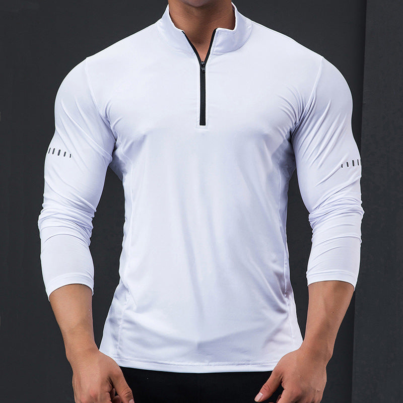 Autumn And Winter Running Training Clothes Long-sleeved POLO Shirt Men's Personal Trainer Fitness Clothes Tight High Elastic Outdoor Sports Top