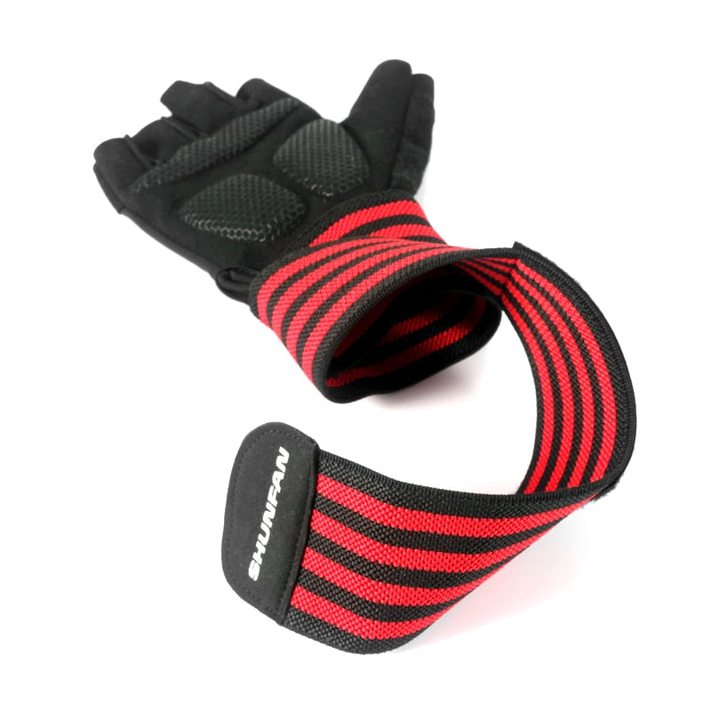 Body Building Gym Training Fitness WeightLifting Red Gloves Wrist Wraps Workout Half Finger For Men &Women