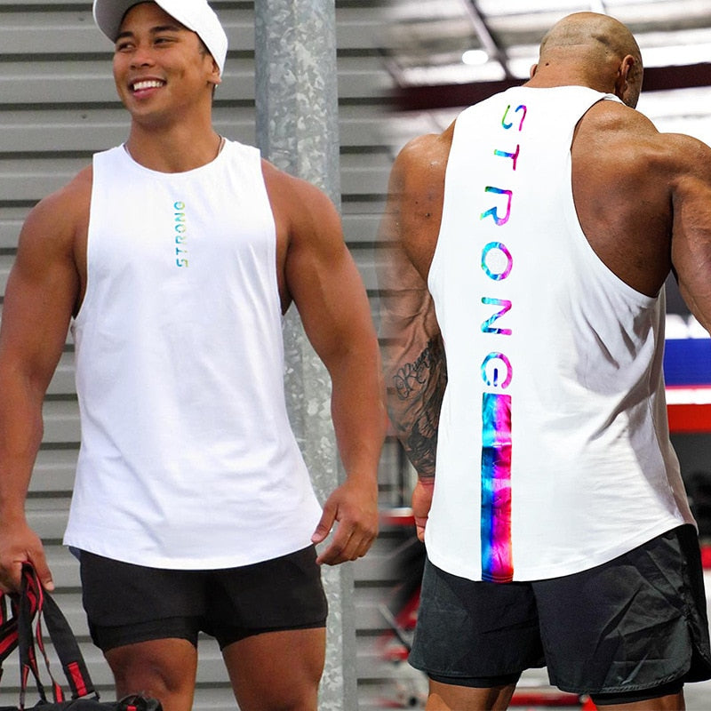 2021 Summer New Men Fashion Trend Cool Undershirt Fitness Outdoor Sports Vest Muscle Gym Loose Cotton Black Sleeveless Shirt